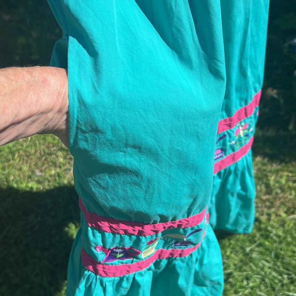 Embroidered Teal Garden Dress L - Picture 3 of 8